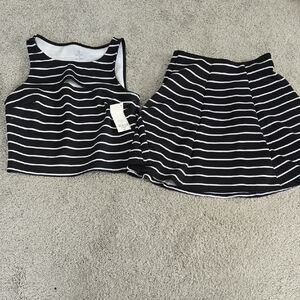 Black and White Striped Crop Top and Skirt Set